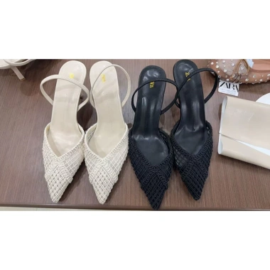 Giày cao gót Z sandal nữ mũi nhọn lưới đan 7cm màu be, đen, đi tiệc, dạo phố, công sở