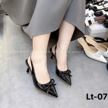 Giày cao nữ gót nhọn tôn nơ, quai hậu da bóng, 7 phân, hàng loại 1 công sở - 224k