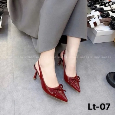 Giày cao nữ gót nhọn tôn nơ, quai hậu da bóng, 7 phân, hàng loại 1 công sở - 224k