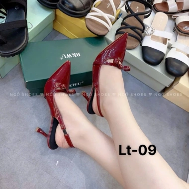 Giày cao nữ gót nhọn tôn nơ, quai hậu da bóng, 7 phân, hàng loại 1 công sở - 224k