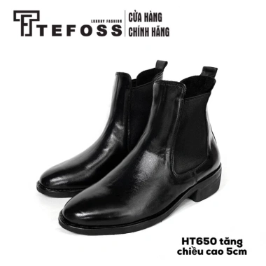 Giày Chelsea Boot Nam Da Bò Thật TEFOSS HT650 Tăng Chiều Cao Đế Khâu Size 38-44 Nappa