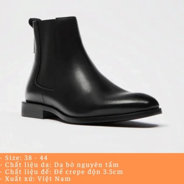 Giày Chelsea Boots da bò nguyên tấm cho phái mạnh, đế độn tăng 3.5cm, thời trang