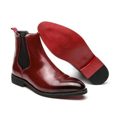 Giày Chelsea nam đế đỏ PU mắt cá chân slip‑on mũi tròn công sở, size 38‑46, miễn phí vận chuyển