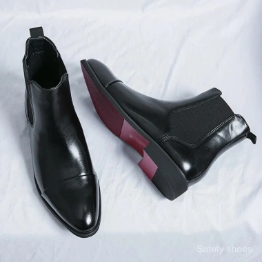 Giày Chelsea nam đế đỏ PU mắt cá chân slip‑on mũi tròn công sở, size 38‑46, miễn phí vận chuyển