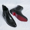 Giày Chelsea nam đế đỏ PU mắt cá chân slip‑on mũi tròn công sở, size 38‑46, miễn phí vận chuyển 5