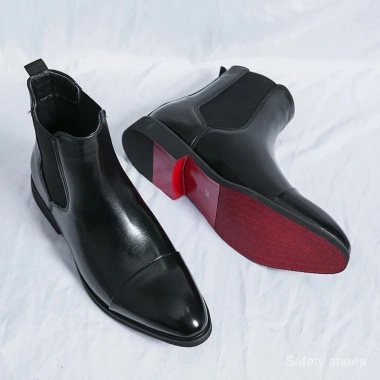 Giày Chelsea nam đế đỏ PU mắt cá chân slip‑on mũi tròn công sở, size 38‑46, miễn phí vận chuyển