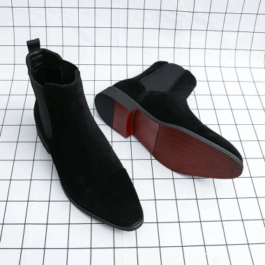 Giày Chelsea nam đế đỏ PU mắt cá chân slip‑on mũi tròn công sở, size 38‑46, miễn phí vận chuyển