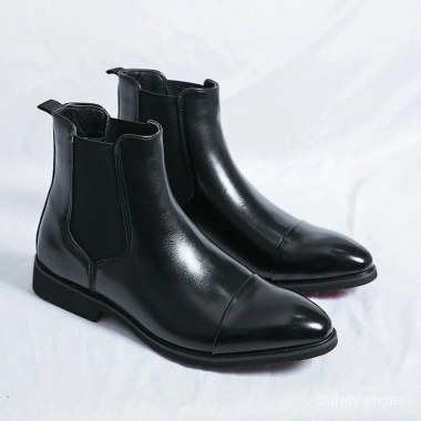 Giày Chelsea nam đế đỏ PU mắt cá chân slip‑on mũi tròn công sở, size 38‑46, miễn phí vận chuyển