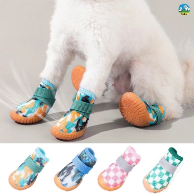 Giày chó chống trượt cho chó nhỏ, thoáng khí, dây dán không tuột, giảm chấn 4 mùa