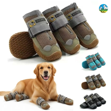 Giày chó chống trượt thoáng khí Velcro - Đế cao su bền, 4 mùa, dải phản quang, phù hợp cho chó nhỏ tới lớn