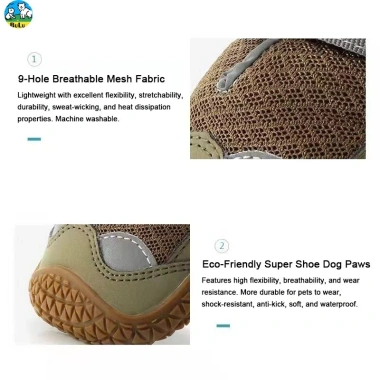 Giày chó chống trượt thoáng khí Velcro - Đế cao su bền, 4 mùa, dải phản quang, phù hợp cho chó nhỏ tới lớn