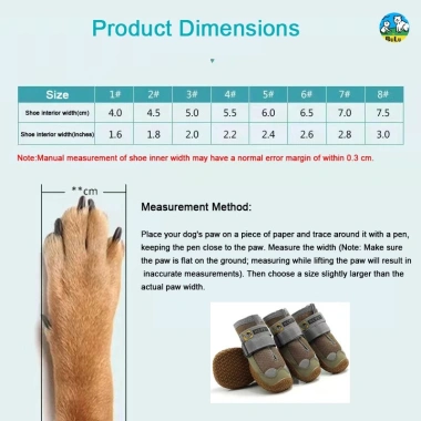 Giày chó chống trượt thoáng khí Velcro - Đế cao su bền, 4 mùa, dải phản quang, phù hợp cho chó nhỏ tới lớn
