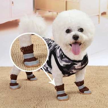 Giày chó nhỏ chống trượt phản quang Velcro thoáng khí, bảo vệ bàn chân 4 mùa