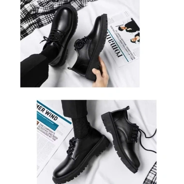 Giày Chunky Derby Nam Đen Trơn - Da Basics Nam Tính, Co Giãn, Dễ Phối, Giá 435k