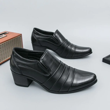 Giày công sở cao gót da nam Slip On tăng 6cm, size 38-46, trang trọng cho ngày cưới