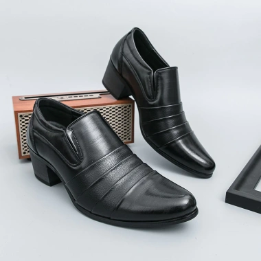 Giày công sở cao gót da nam Slip On tăng 6cm, size 38-46, trang trọng cho ngày cưới