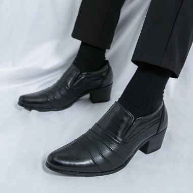 Giày công sở cao gót da nam Slip On tăng 6cm, size 38-46, trang trọng cho ngày cưới
