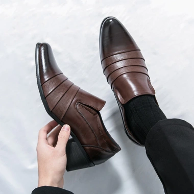 Giày công sở cao gót da nam Slip On tăng 6cm, size 38-46, trang trọng cho ngày cưới