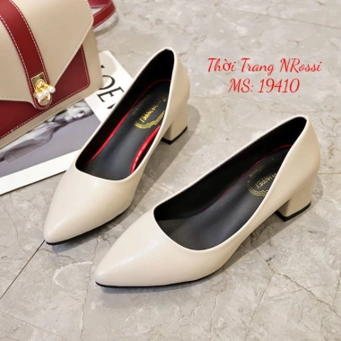 Giày công sở gót vuông 5 phân màu kem - Big size 40-44, thoải mái, giá ưu đãi