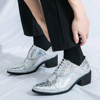 Giày công sở nam gót cao buộc dây da cưới, tăng 6cm, size 38-46, thiết kế trang trọng