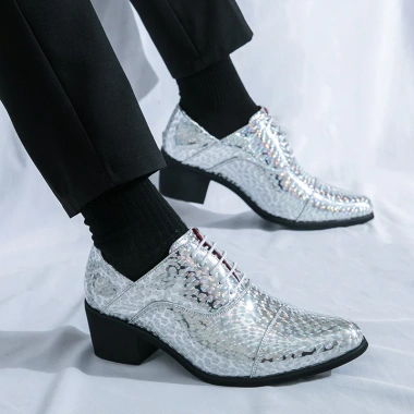 Giày công sở nam gót cao buộc dây da cưới, tăng 6cm, size 38-46, thiết kế trang trọng