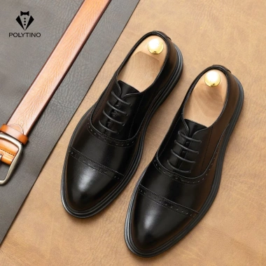 Giày công sở nam Oxford 2.023 Polytino da bò, đế cao su tăng 5cm, BH 12 tháng - 869k