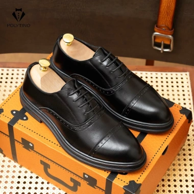 Giày công sở nam Oxford 2.023 Polytino da bò, đế cao su tăng 5cm, BH 12 tháng - 869k 2