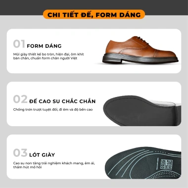 Giày công sở nam Oxford 2.023 Polytino da bò, đế cao su tăng 5cm, BH 12 tháng - 869k 4