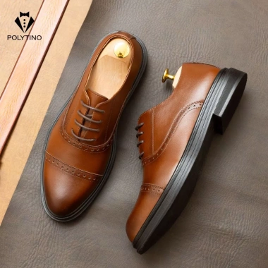 Giày công sở nam Oxford 2.023 Polytino da bò, đế cao su tăng 5cm, BH 12 tháng - 869k 6