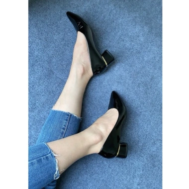 Giày công sở nữ bigsize 35-42 gót trụ 3 phân da bóng mũi nhọn, giảm giá 190k