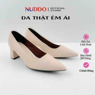 Giày công sở nữ cao gót 5p mũi nhọn da thật NUDDO D590 - Giá giảm 450k, guốc gót vuông thời trang dự tiệc