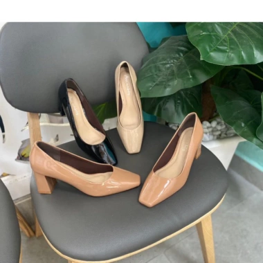 Giày công sở nữ cao gót 7cm đế vuông da mềm guốc tiệp viên thời trang 290.000₫