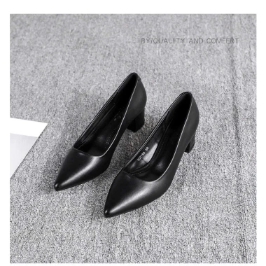 Giày công sở nữ gót vuông da thật màu đen, size 34-40, êm mềm - Giá 450.000đ