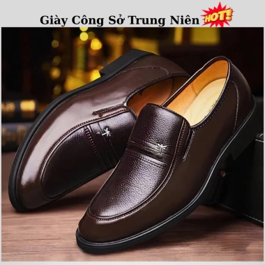 Giày công sở trung niên da nò, đế cao su khâu chắc, giảm 150k - Quà bố tuyệt vời