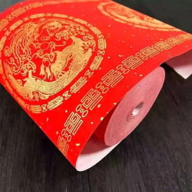Giấy cuộn câu đối đỏ 50m/100m - Thư pháp Tết, họa tiết vàng ánh kim, chất lượng cao, không nhòe màu, giá chỉ 92.000₫ 5