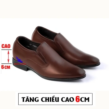 Giày da bò nam độn đế tăng chiều cao 6cm, mẫu mới Lười Tây công sở G-12 màu nâu - Giá rẻ 350.000₫