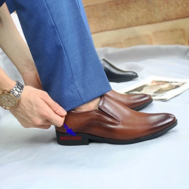 Giày da bò tây nam L-2 không dây, lười công sở, màu nâu, da nguyên tấm 5