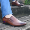 Giày da bò tây nam L-2 không dây, lười công sở, màu nâu, da nguyên tấm 7