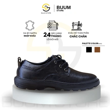Giày Da Nam Derby Buộc Dây Công Sở Trẻ Trung Da Bò Nappa Đế Đúc Tăng Cao - BS012