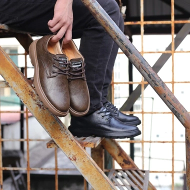 Giày Da Nam Derby Buộc Dây Công Sở Trẻ Trung Da Bò Nappa Đế Đúc Tăng Cao - BS012