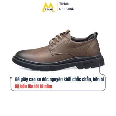 Giày da nam DERBY cao cấp Timanvn RK10 phong cách công sở, màu nâu, dây cột Hàn Quốc, bảo hành 1 năm, giảm còn 749.000₫
