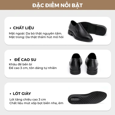 Giày Da Nam Tăng Cao 6cm SIGOURNEY Da Bò Đen Trơn SIG-49 Bảo Hành 18 Tháng 720.000 VND 3