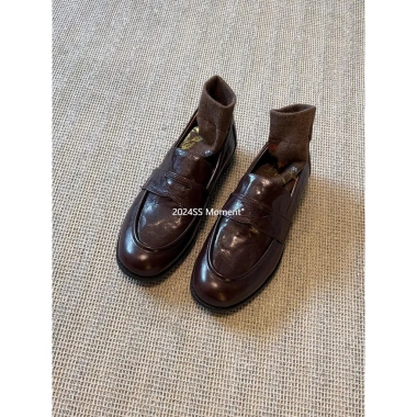 Giày Da Thật Chính Hãng Retro Slip-On Nữ Gót Dày Đế Bằng Phong Anh, Giá 124k
