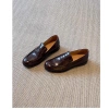 Giày Da Thật Chính Hãng Retro Slip-On Nữ Gót Dày Đế Bằng Phong Anh, Giá 124k 9