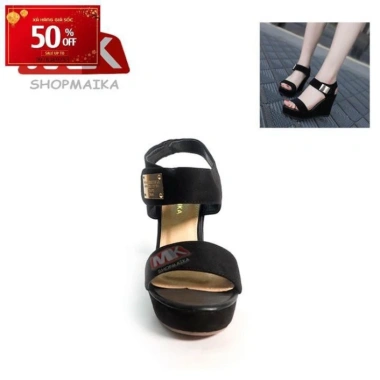 Giày đế xuồng nữ quai ngang cao 10 phân S1.074 màu đen - Giá ưu đãi 600k, tặng nước hoa