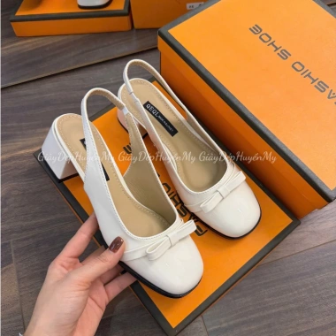 Giày Dép Huyền My Cao Gót Đế Vuông Phối Nơ Da Mềm Hàng Cao Cấp Full Hộp LT52