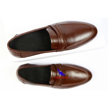 Giày di ô nam da bò không dây Penny Loafer D-13 nâu - mẫu mới đẹp, công sở, tiệc, jean - 260k 3