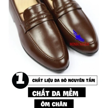 Giày di ô nam da bò không dây Penny Loafer D-13 nâu - mẫu mới đẹp, công sở, tiệc, jean - 260k 6
