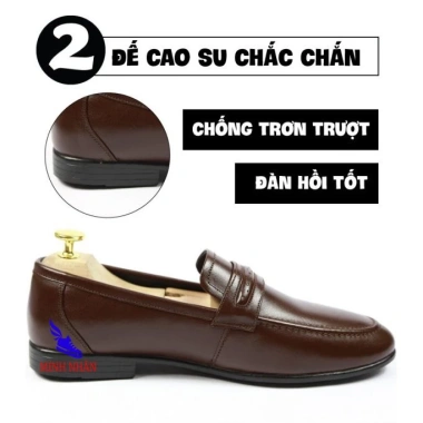 Giày di ô nam da bò không dây Penny Loafer D-13 nâu - mẫu mới đẹp, công sở, tiệc, jean - 260k 7