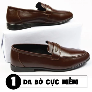 Giày di ô nam da bò không dây Penny Loafer D-14 nâu – công sở, tiệc cưới, phù hợp jean, giá 260.000đ